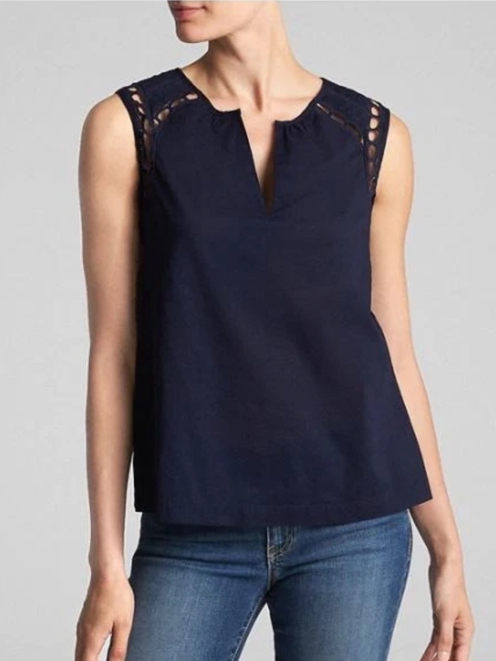 GAP Light Gray Crochet-Trim Sleeveless Blouse